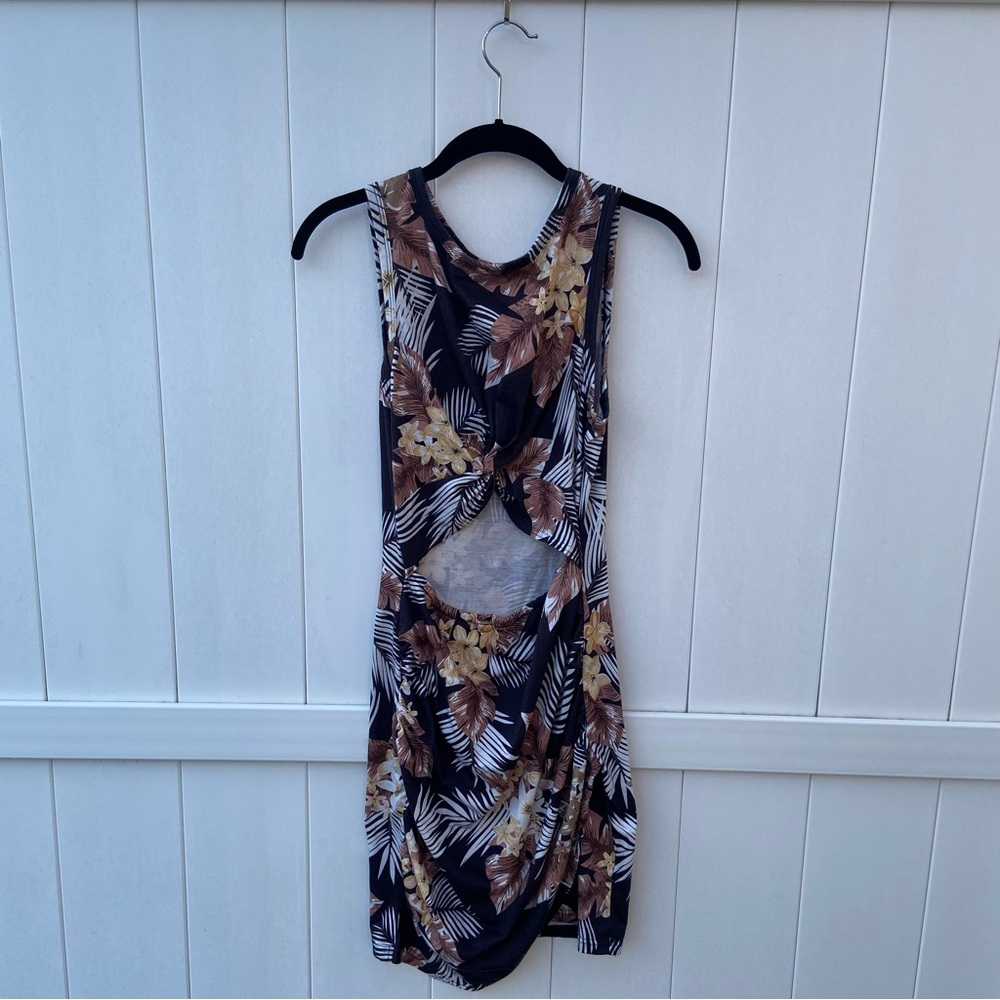 Amazon Wrap Bodycon Mini Dress Cut Out, Womens Size S, Beach Palm Tropical Print